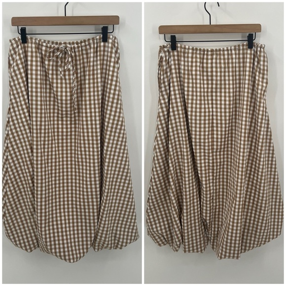 Women's Gingham Balloon Midi Skirt - Beige - Picture 2 of 10